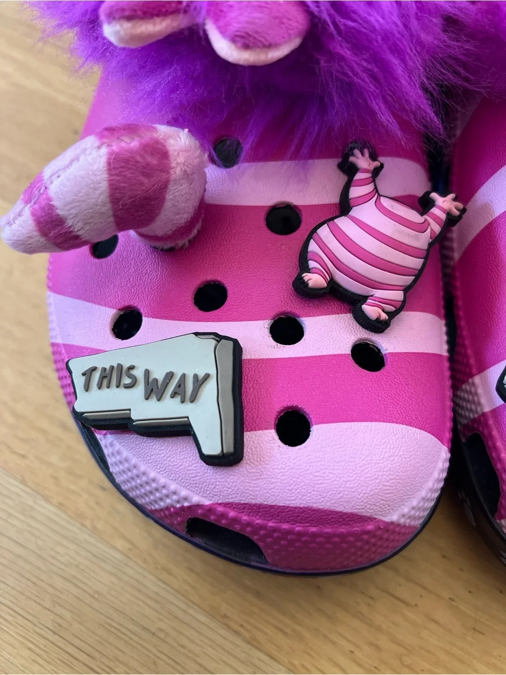 Pink Cheshire Cat Fuzzy-Lined Clogs
